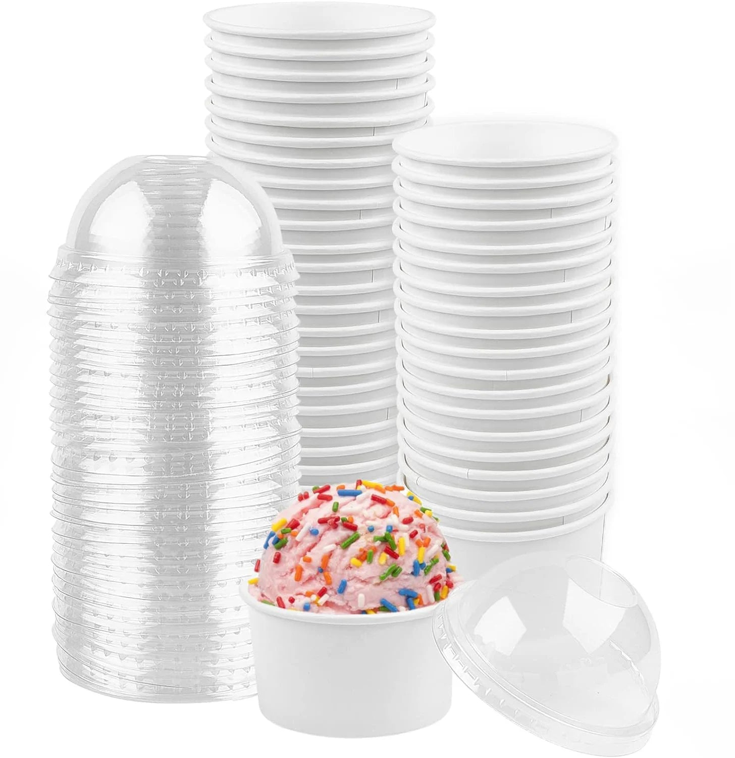 10/25Pcs Disposable Ice Cream Cups with Lids, Dessert Cups Ice Cream Bowls for Hot or Cold Food, Handmade DIY Cake Paper Cups